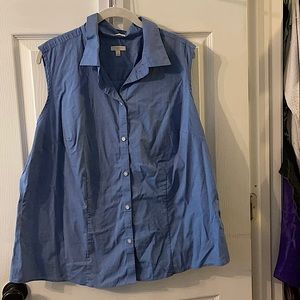 Chambray Collared Sleeveless Button Up Blouse